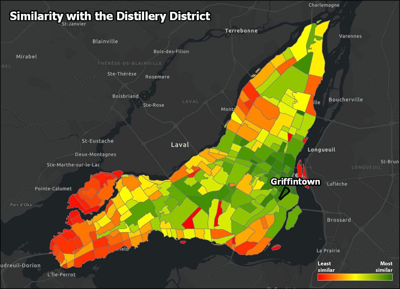 Map of similarities between Griffintown and Distillery District