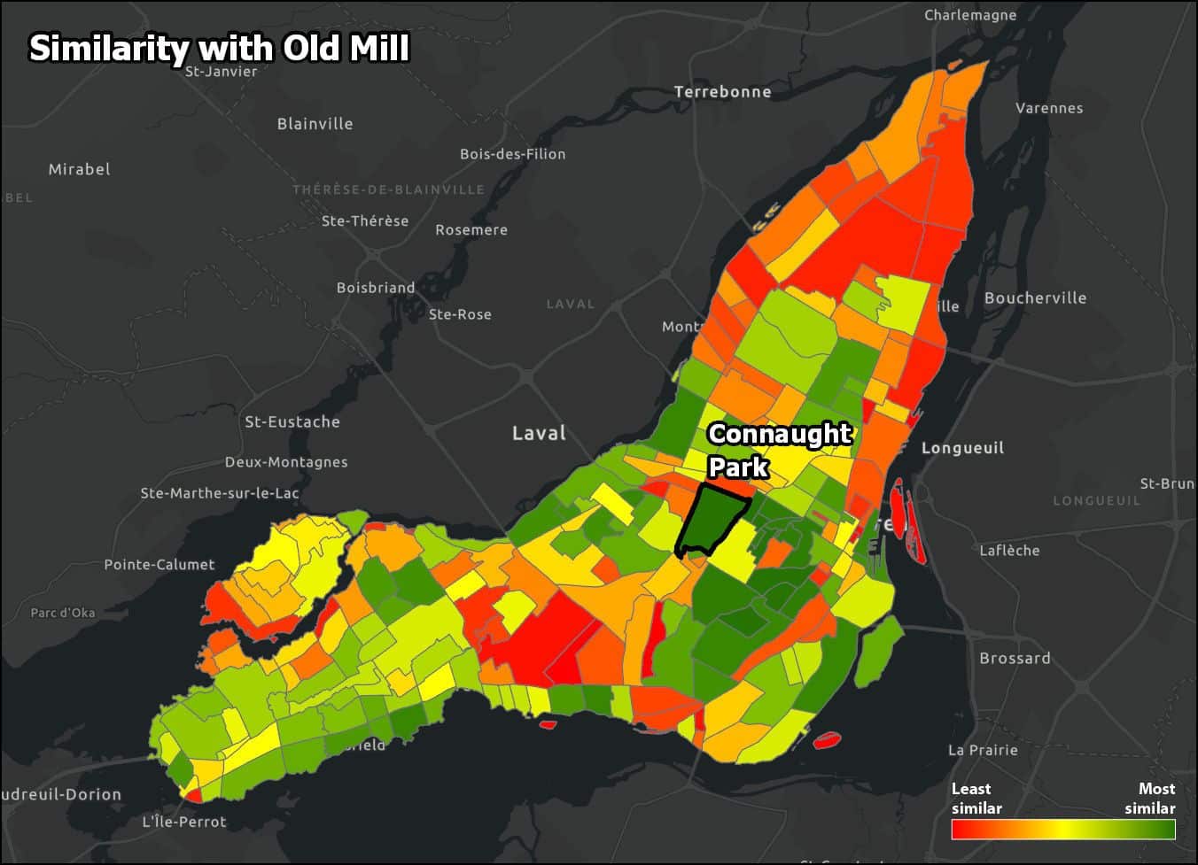 Map of similarities between Old Mill and Connaught Park