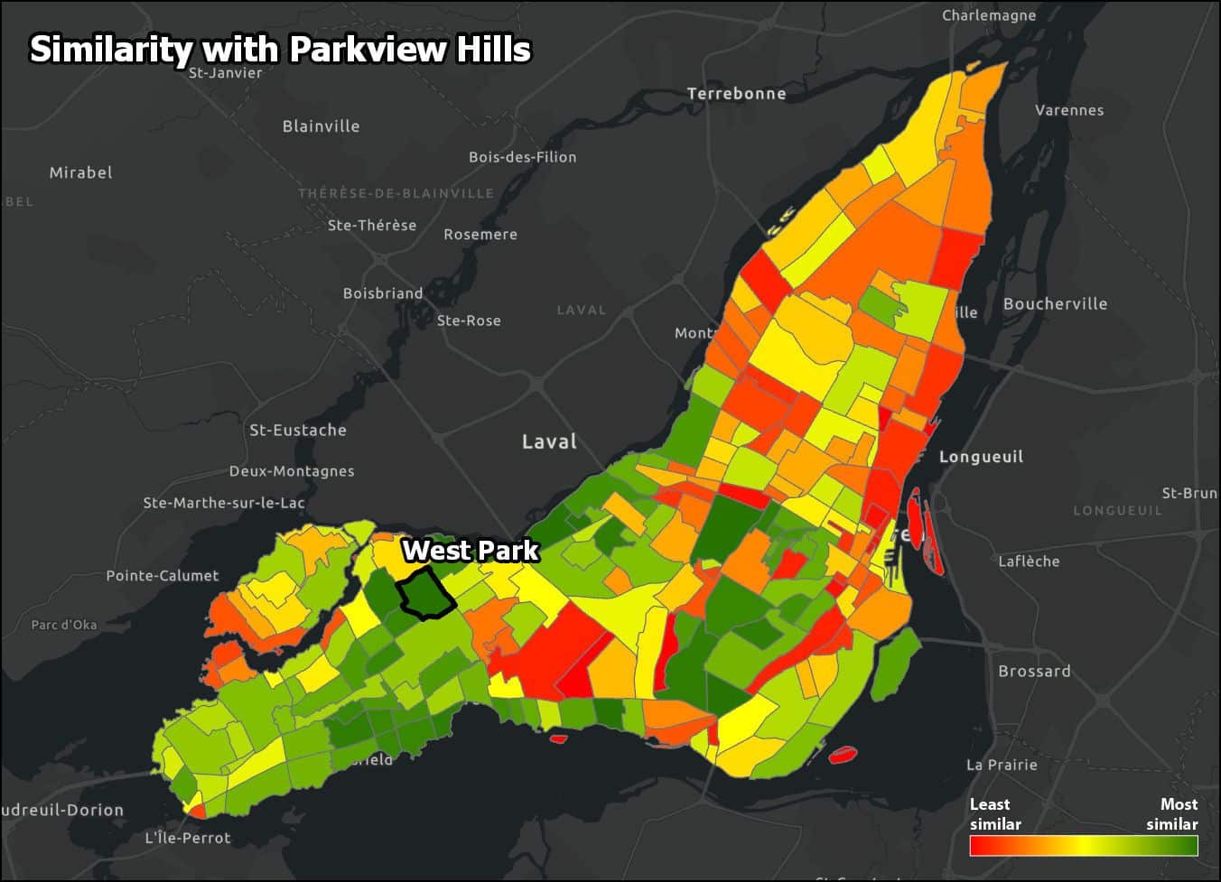 Map of similarities between West Park and Parview Hills