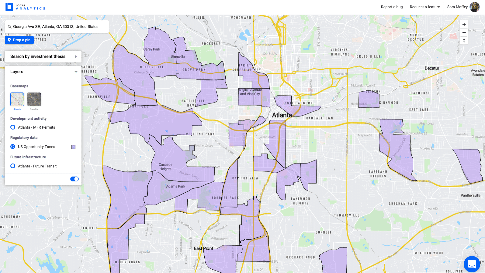 Example from Local Logic's real estate analytics platform: Opportunity Zones in the Atlanta, Georgia market.