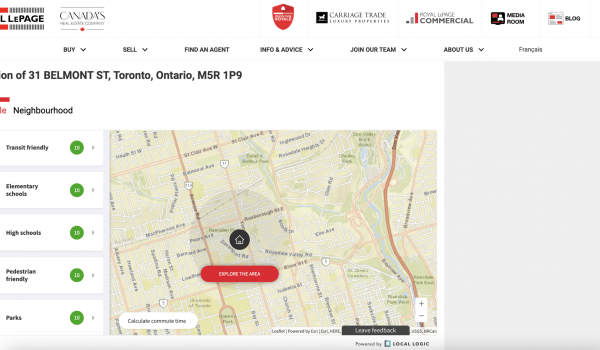 screenshot of listing on royal lepage using local logic location insights