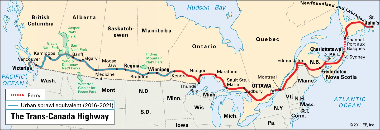 map of Trans-Canada Highway