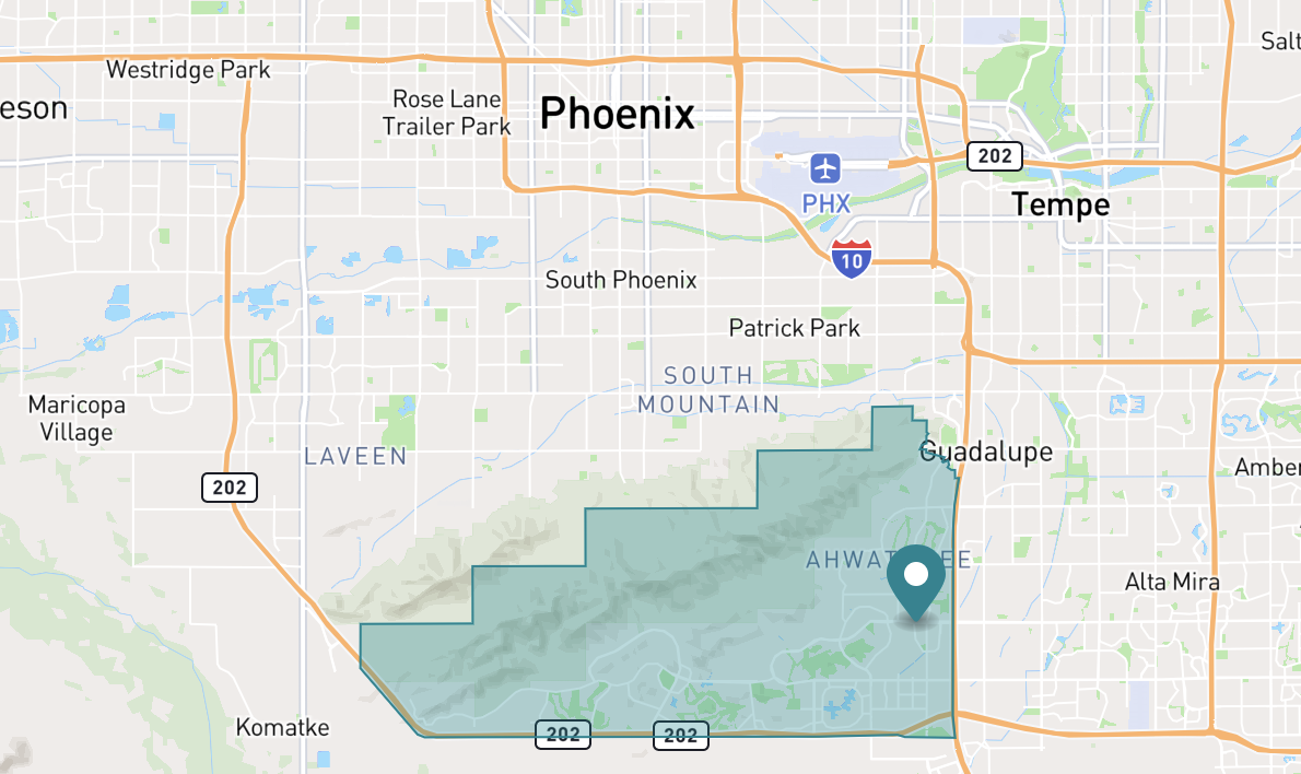 Map of Ahwatukee neighborhood in Phoenix, Arizona