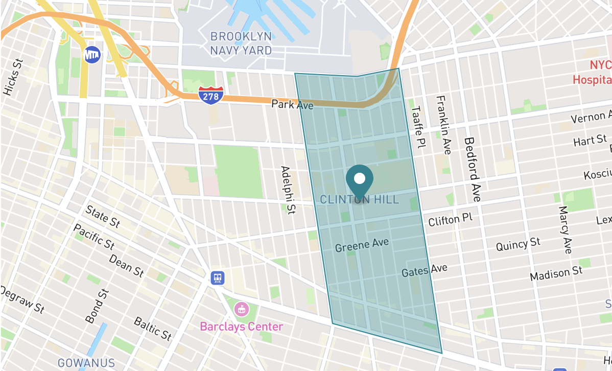 Map of Clinton Hill neighborhood in Brooklyn, New York