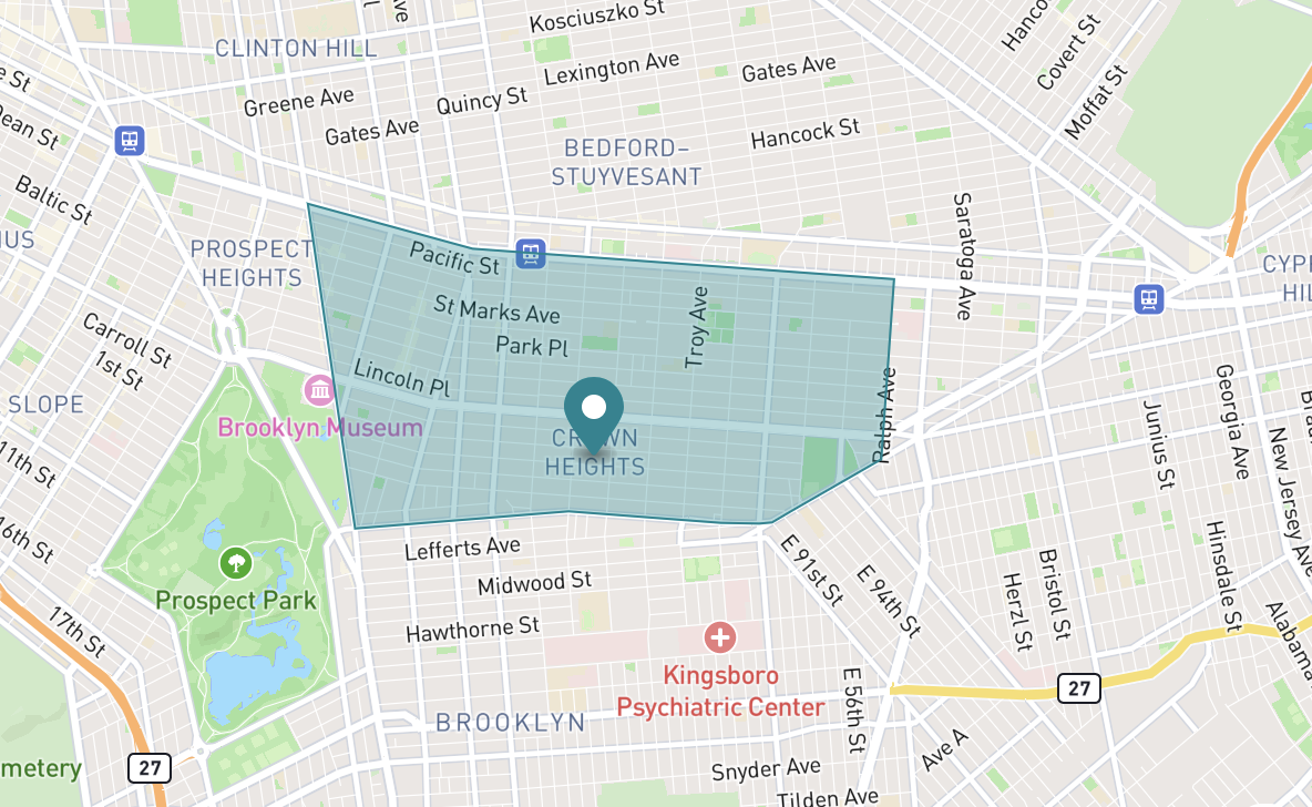 Map of Crown Heights neighborhood in Brooklyn, New York