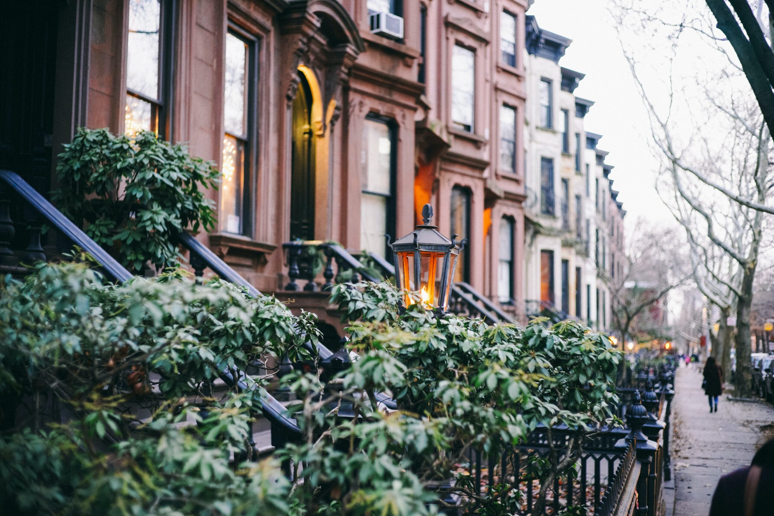 Homes in family-friendly Park Slone neighborhood in Brooklyn New York during winter time