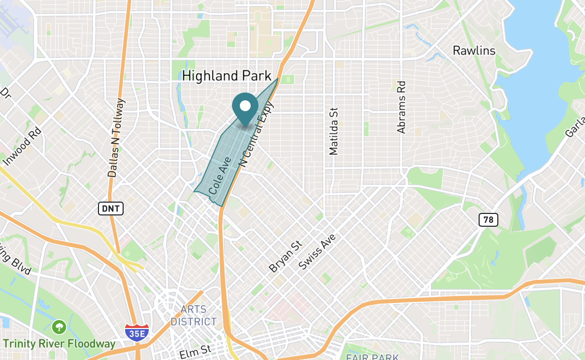 Map of Knox/Henderson neighborhood in Dallas, Texas