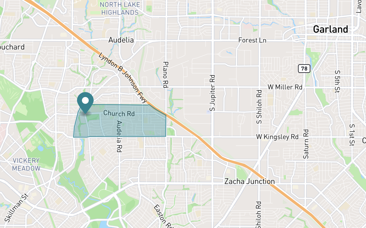 Map of Lake Highlands neighborhood in Dallas, Texas