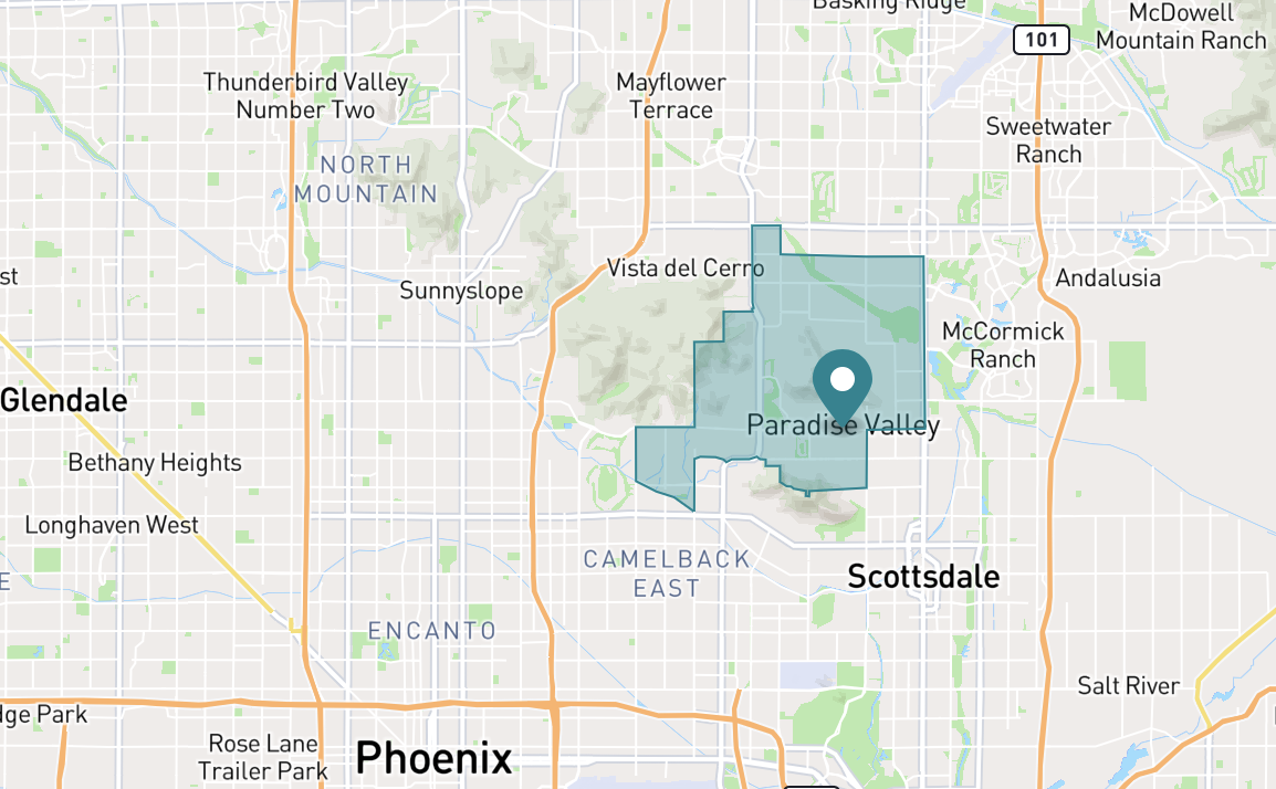 Map of Paradise Valley neighborhood in Phoenix, Arizona