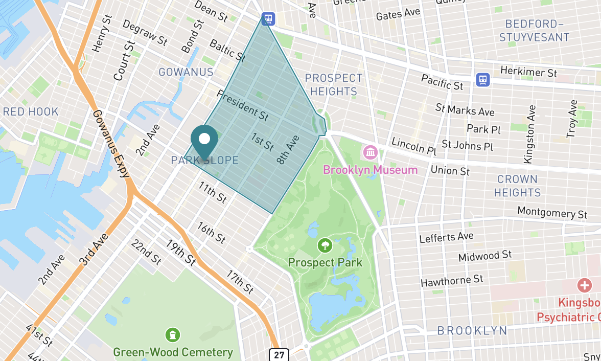 Map of Park Slope neighborhood in Brooklyn, New York