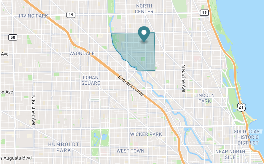 Map of Roscoe Village neighborhood in Chicago