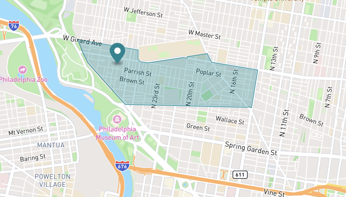 Map of Fairmount neighborhood in Philadelphia, Pennsylvania