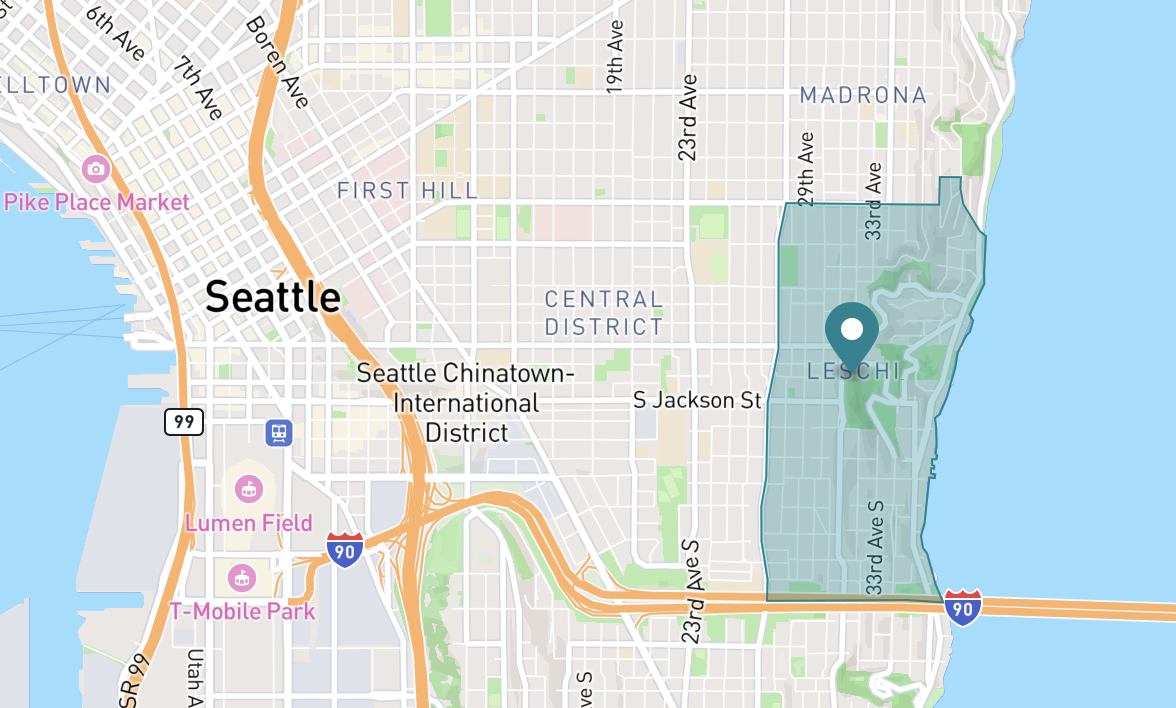 Map of Leschi neighborhood in Seattle, Washington