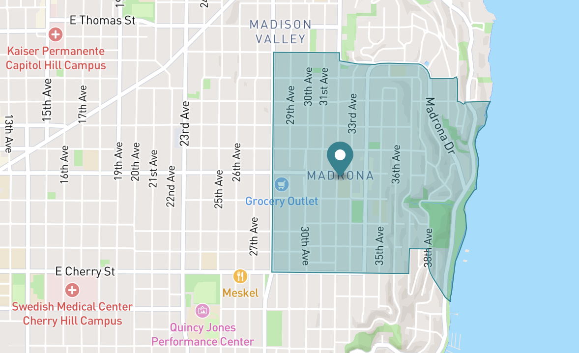 Map of Madrona neighborhood in Seattle, Washington