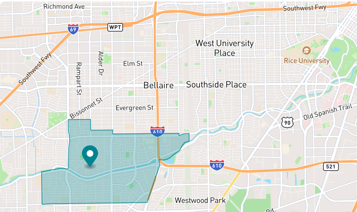 Map of Meyerlandneighborhood in Houston, Texas