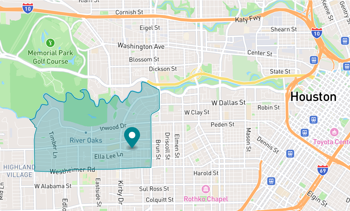 Map of River Oaks neighborhood in Houston, Texas