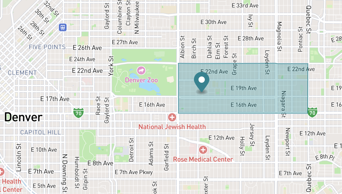 Map of South Park neighborhood in Denver, Colorado