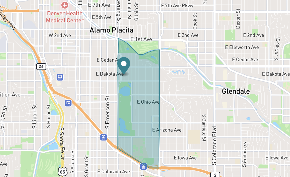 Map of Washington Park neighborhood in Denver, Colorado