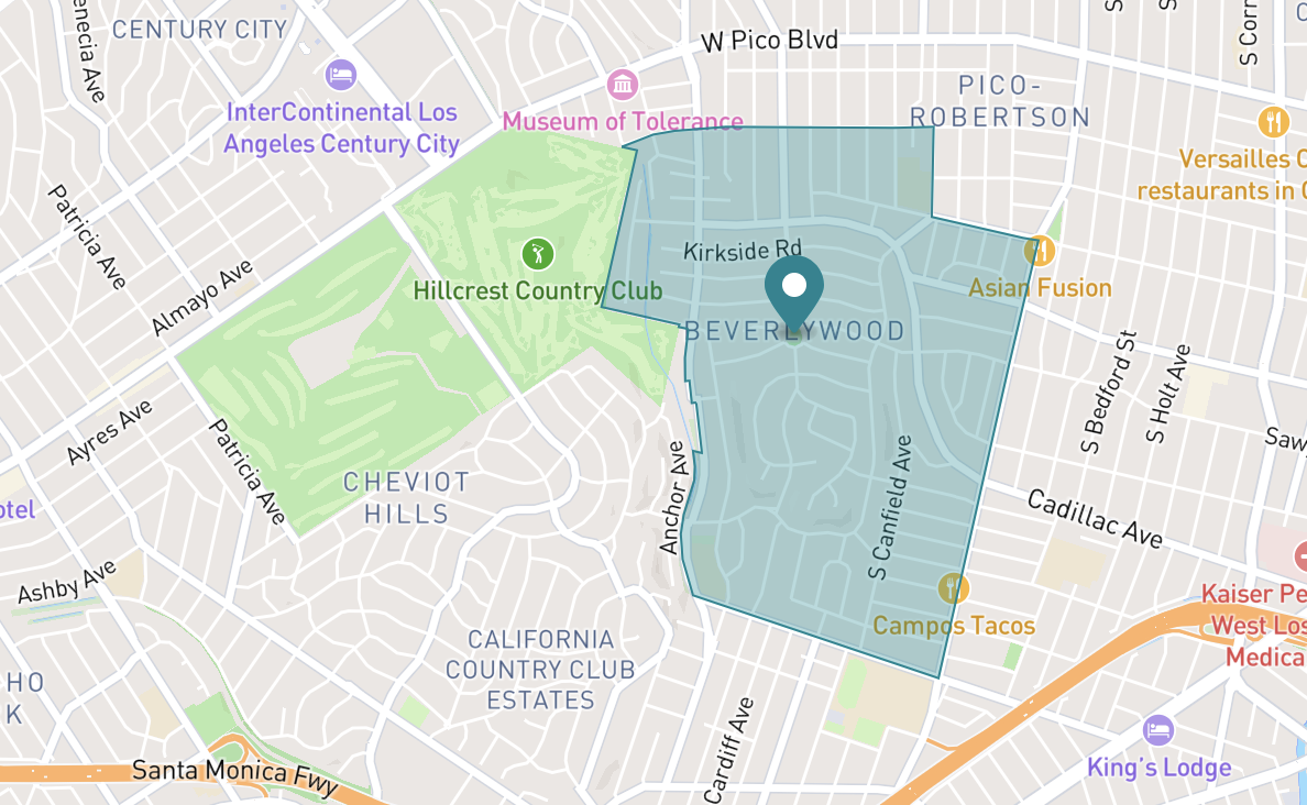 Map of Beverlywood neighborhood in Los Angeles, California