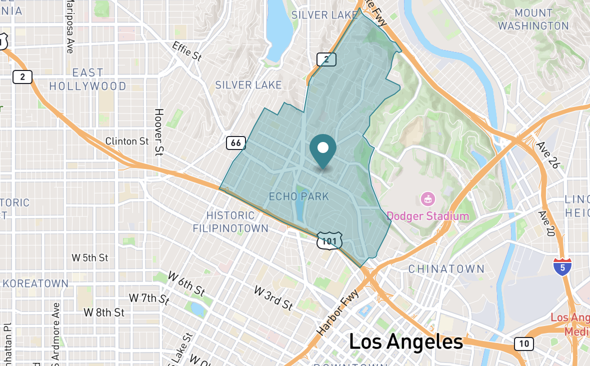 Map of Echo Park neighborhood in Los Angeles, California