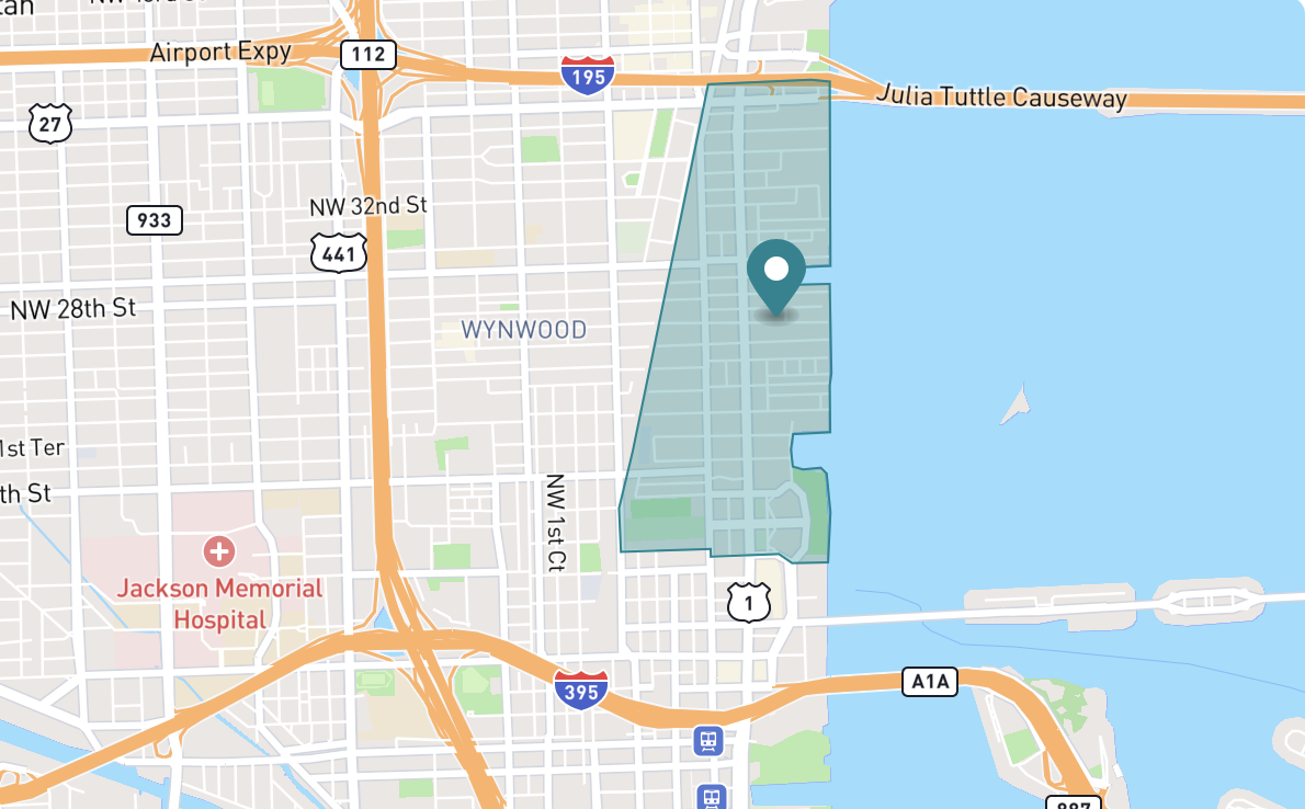 Map of Edgewater neighborhood in Miami, Florida