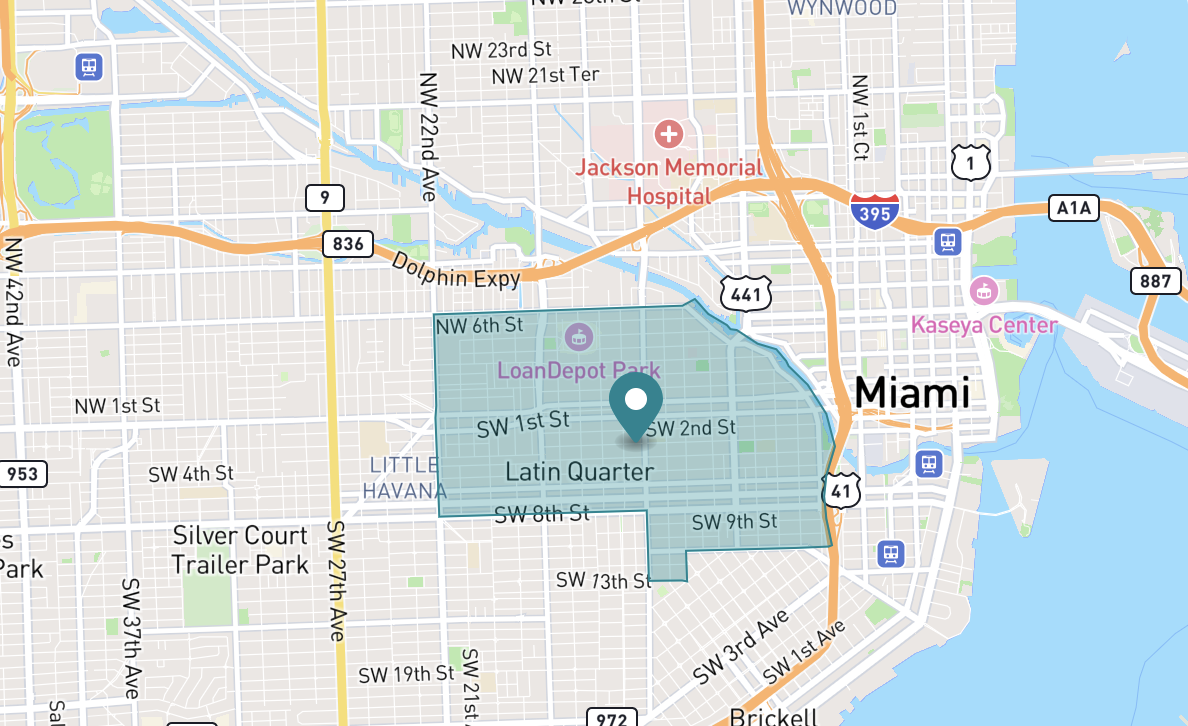 Map of Little Havana neighborhood in Miami, Florida