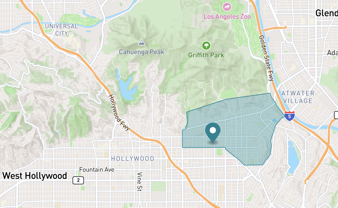 Map of Los Feliz neighborhood in Los Angeles, California