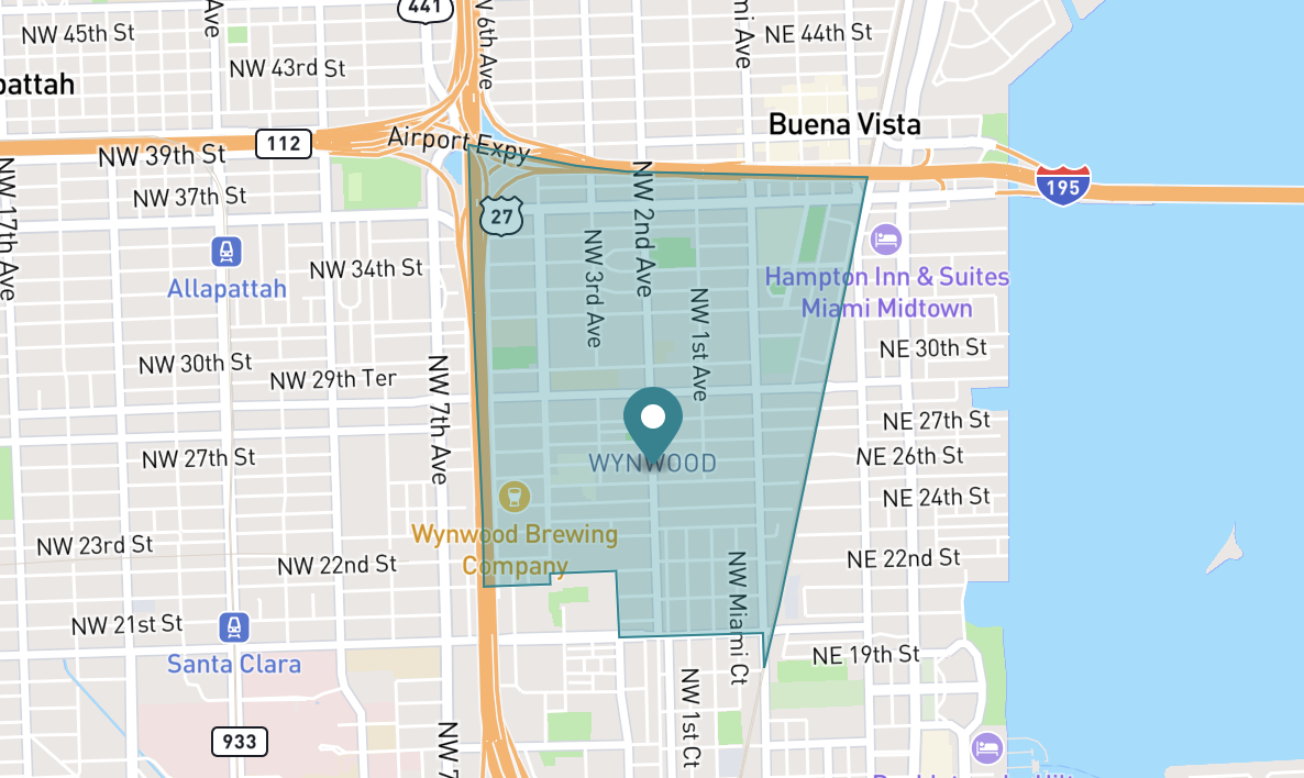 Map of Wynwood neighborhood in Miami, Florida