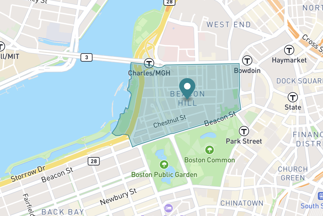 Map of Beacon Hill in Boston, Massachusetts