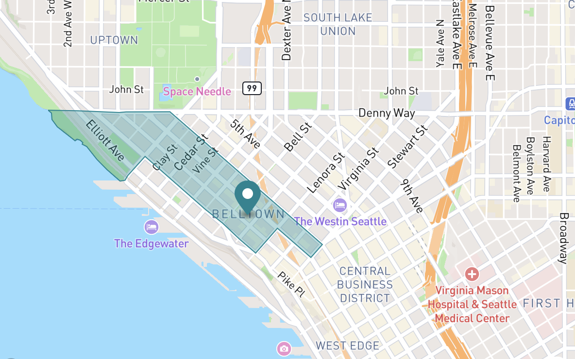 Map of Belltown in Seattle, Washington