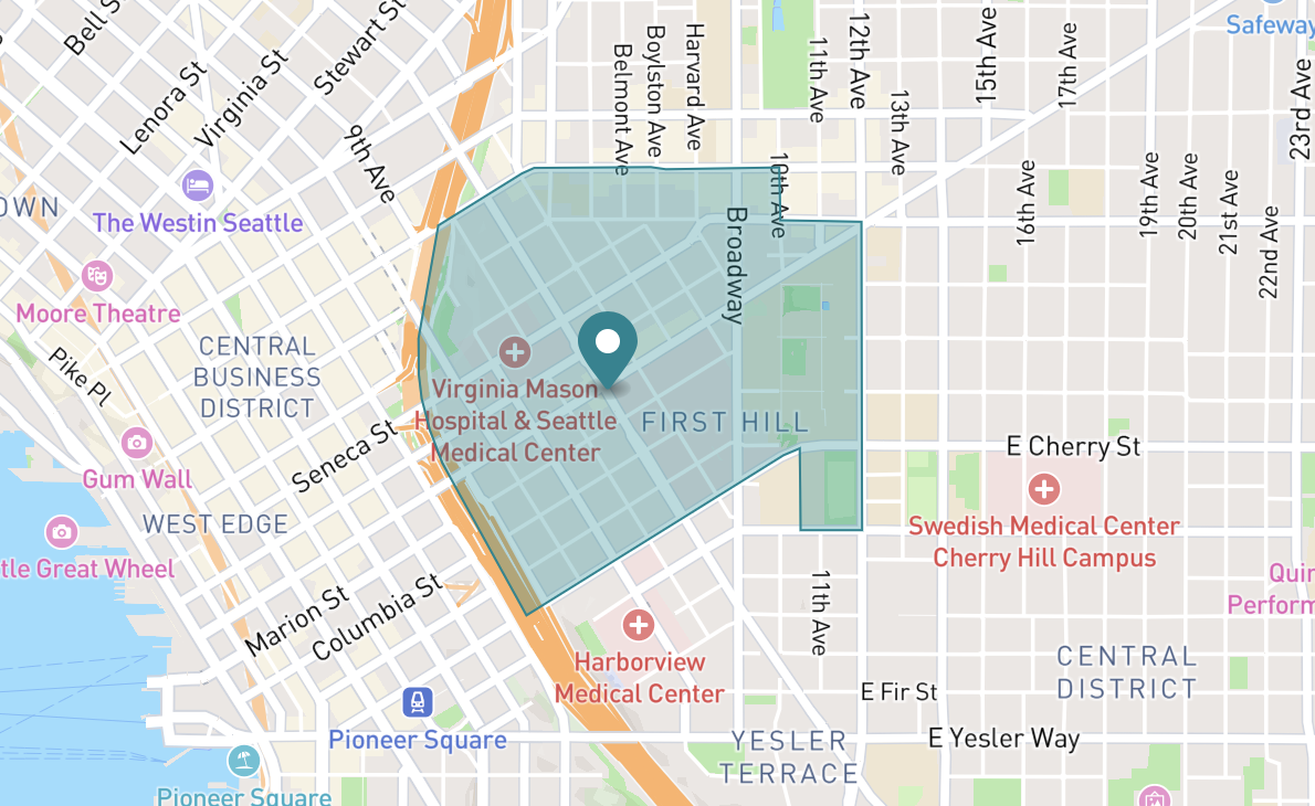 Map of First Hill in Seattle, Washington