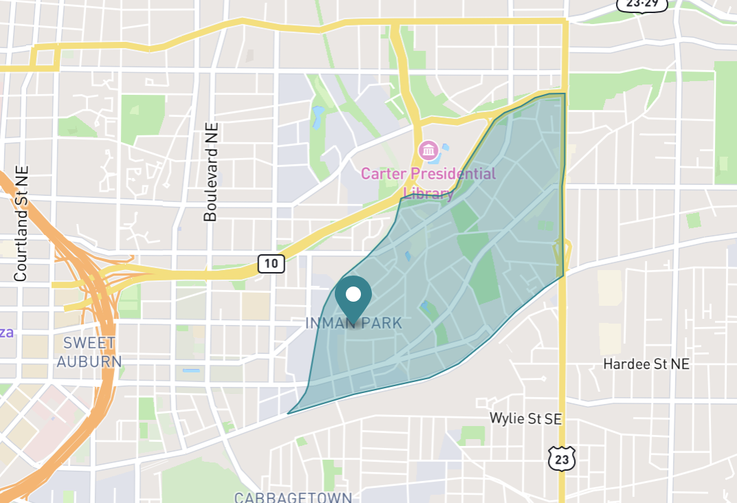 Map of Inman Park in Atlanta, Georgia