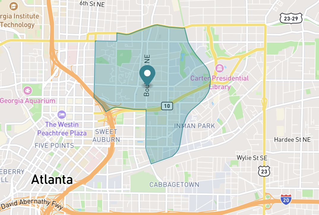 Map of Old Fourth Ward in Atlanta, Georgia