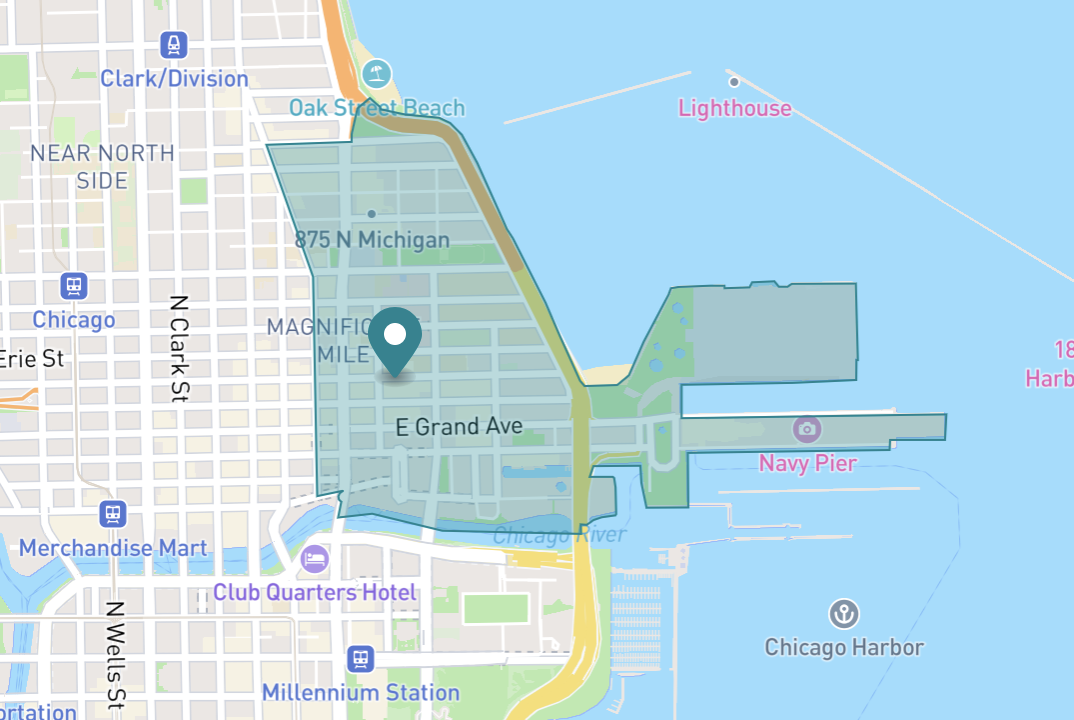 Map of Streeterville in Chicago, Illinois