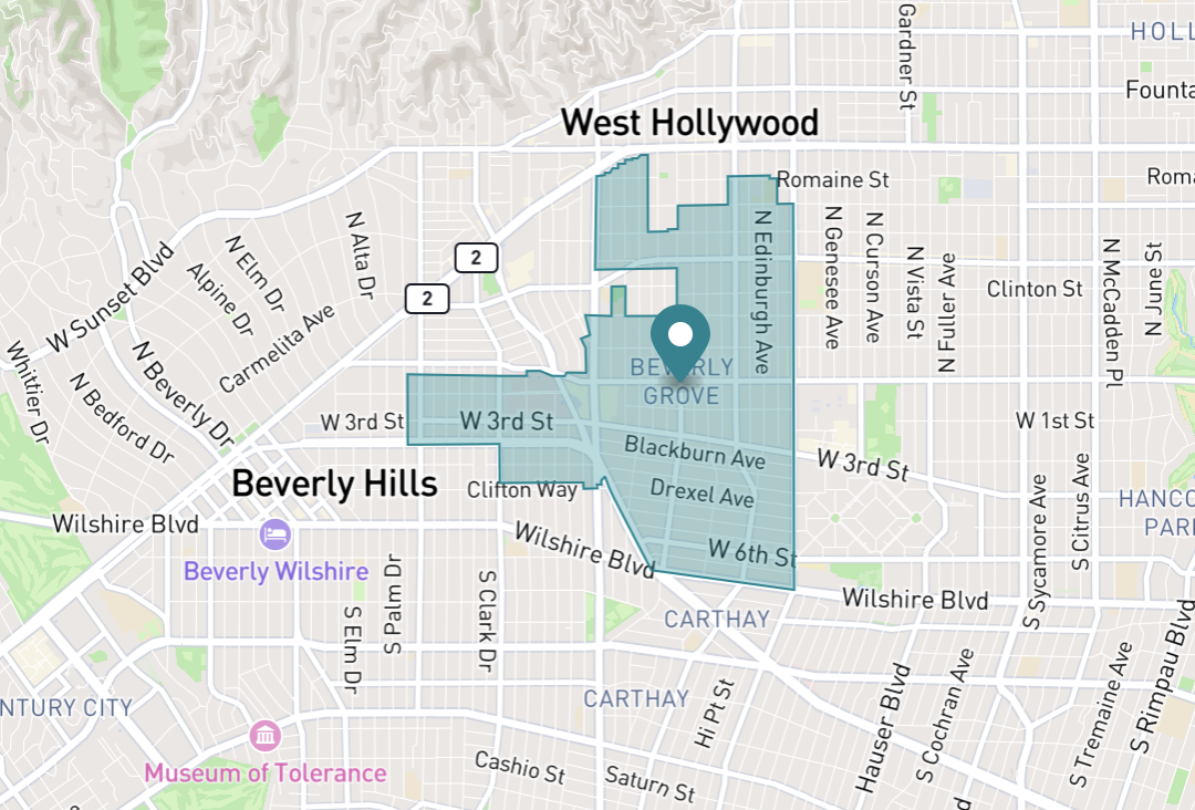 Map of Beverly Grove in Los Angeles, California