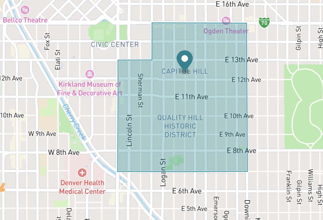 Map of Capitol Hill in Denver, Colorado