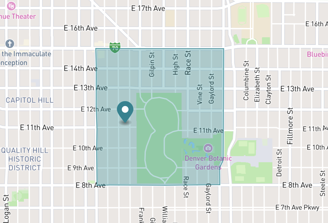 Map of Cheesman Park in Denver, Colorado