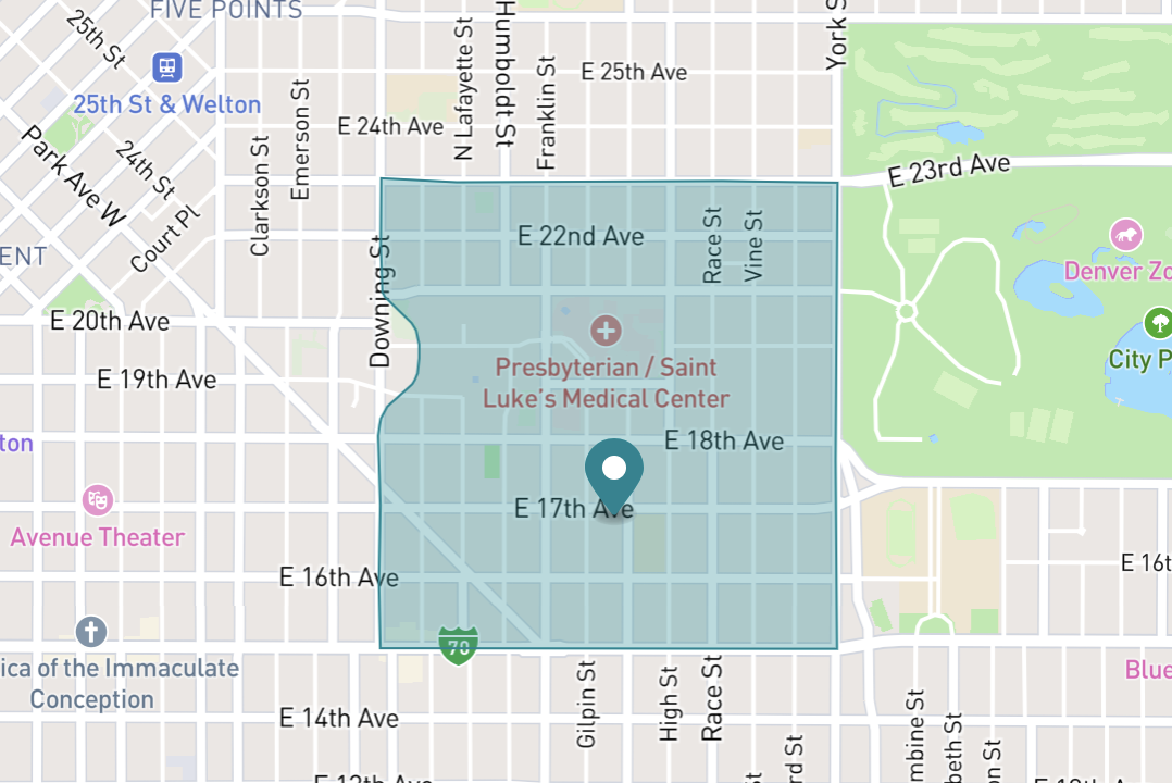 Map of City Park West in Denver, Colorado