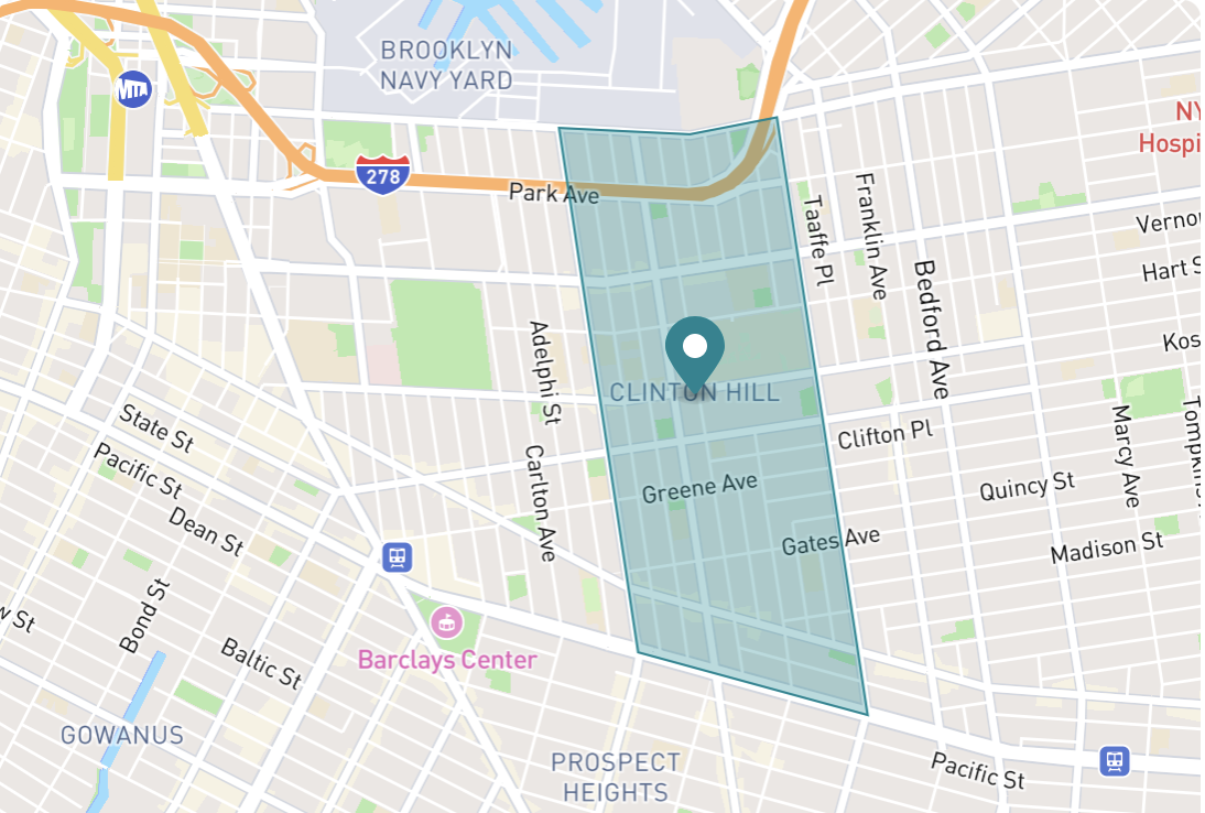 Map of Clinton Hill in Brooklyn, New York