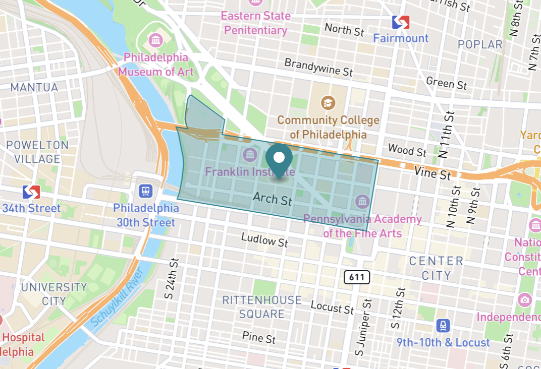 Map of Logan Square in Philadelphia, Pennsylvania