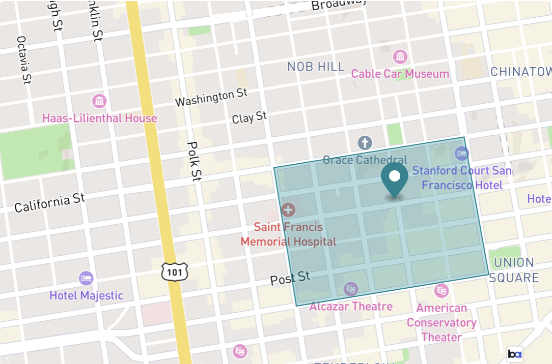 Map of Lower Nob Hill in San Francisco, California 