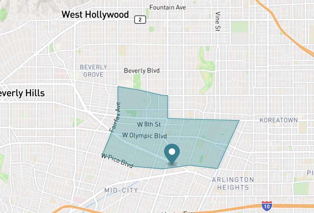Map of Mid Wilshire in Los Angeles, California