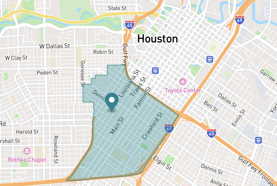 Map of Midtown in Houston, Texas