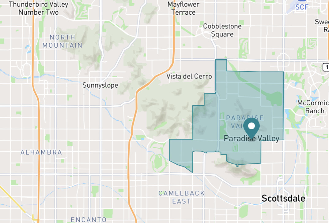 Map of Paradise Valley in Phoenix, Arizona