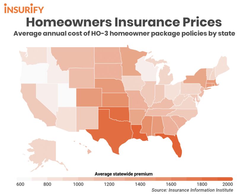 Map of Homeowner insurance prices in the United States