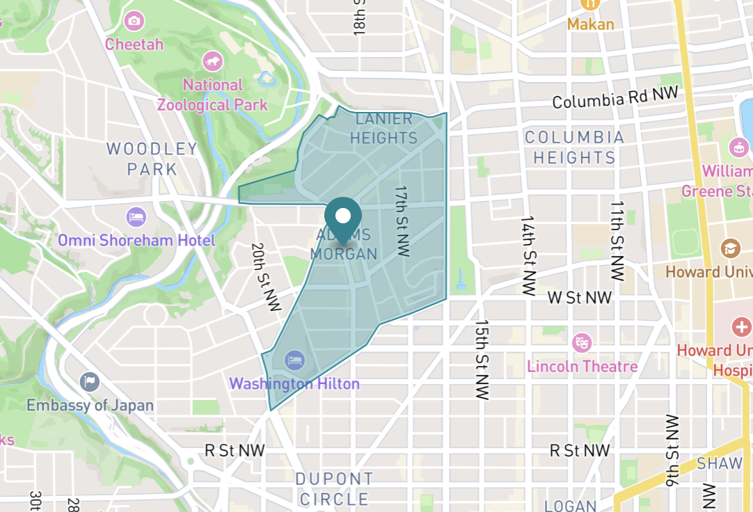 Map of Adams Morgan neighborhood in Washington D.C.