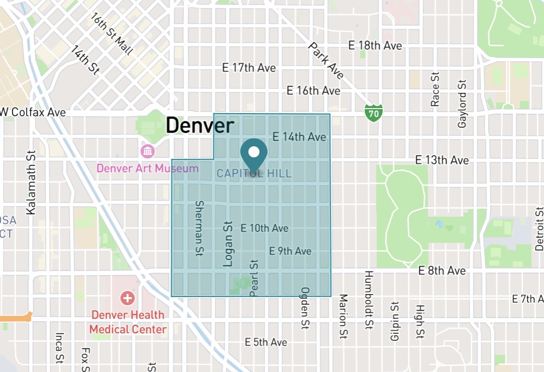 Map of Capitol Hill neighborhood in Denver, Colorado