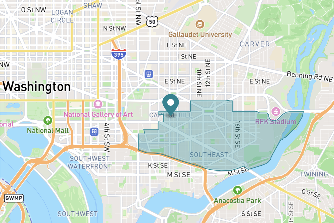 Map of Capitol Hill neighborhood in Washington D.C.