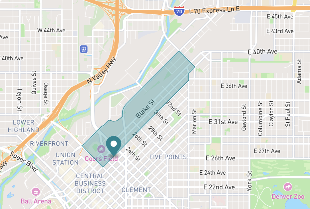 Map of Five Points neighborhood in Denver, Colorado