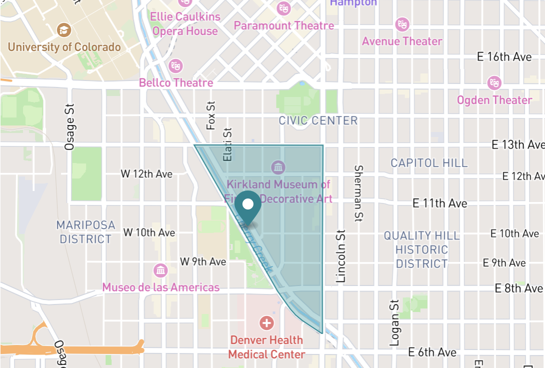 Map of Golden Triangle neighborhood in Denver, Colorado